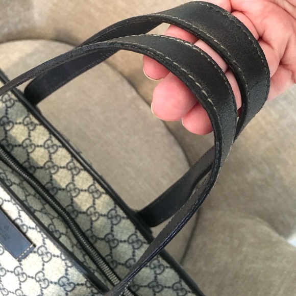 Gucci authentic grey navy coated canvas large tote bag - Picture 11 of 16